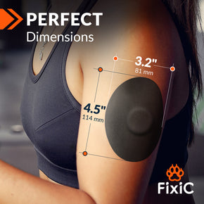 Adhesive Patches by FixiC - Pack of 25 (Medtronic, Libre 1, 2, 3, Dexcom) - Oval (Color: Black)